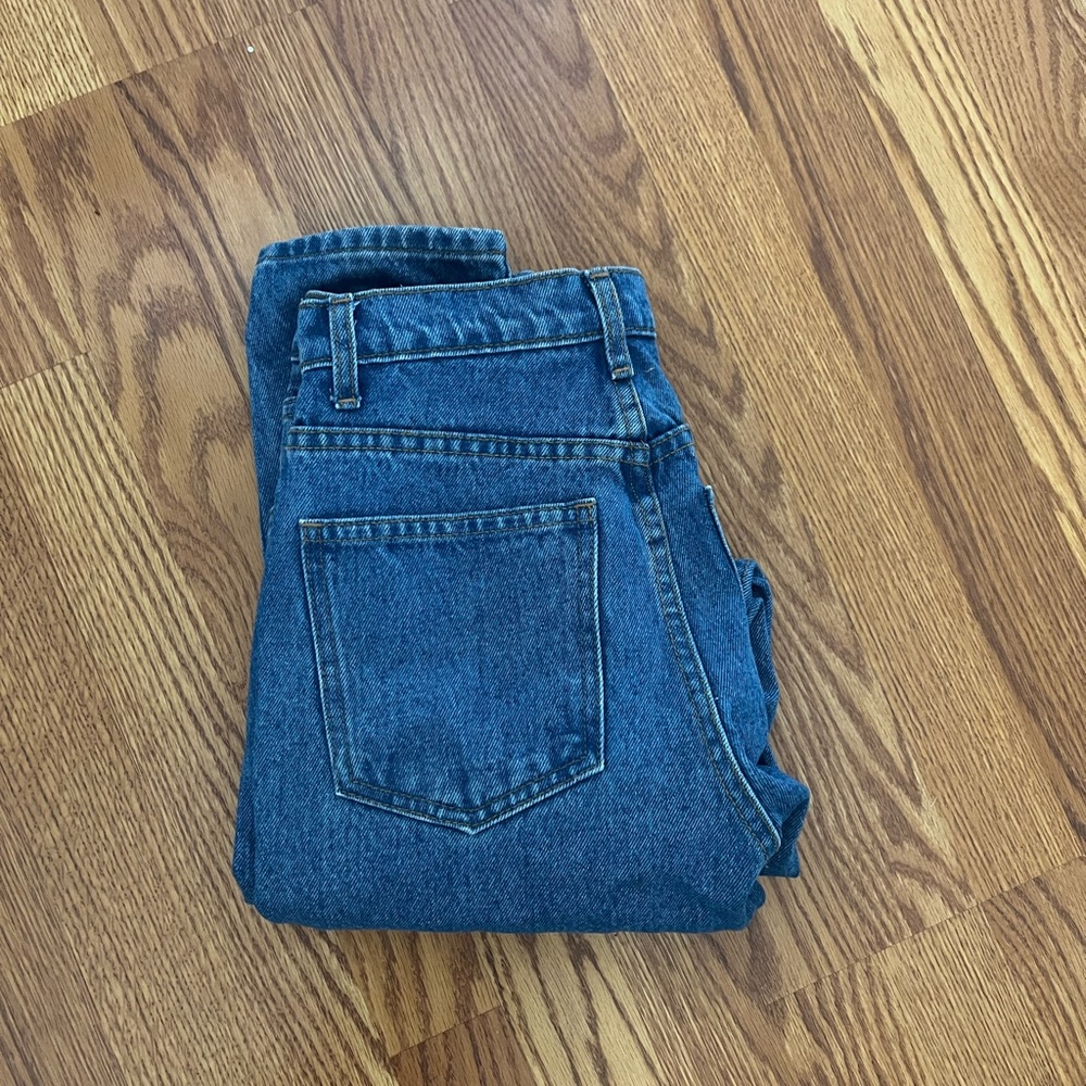 Dark blue high waist tapered jeans